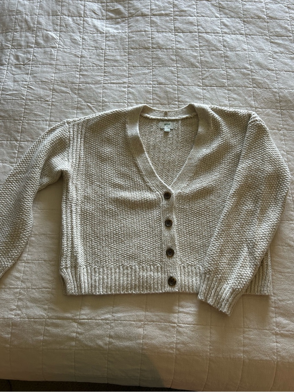 aerie Cream Button-Front V-Neck Knit Cardigan